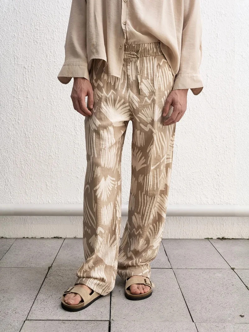 جيستو بنطلون واسع مطبوع بخصر برباط